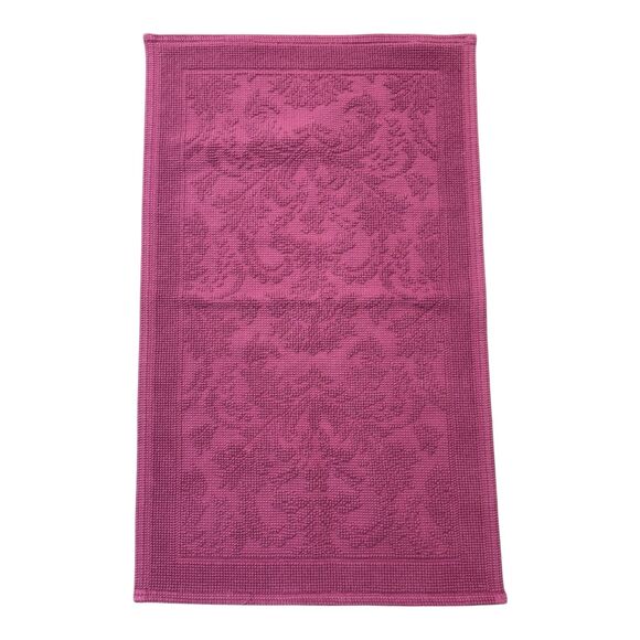Greenrow Woven Floral Pattern Tufted Border Cotton Terry Bath Mat in Hot Pink - Picture 1 of 9